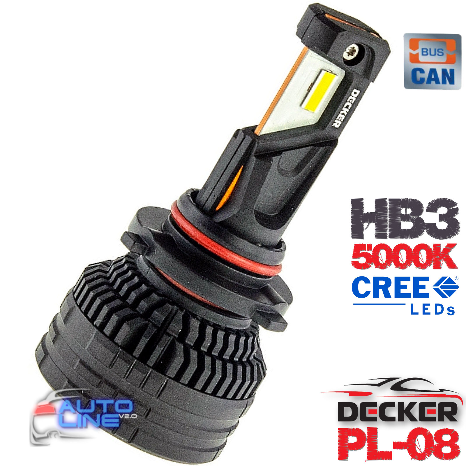 Потужні LED-лампи HB3/9005 5000K з обманкою 9-16В 65W CAN — Decker LED PL-08 5K 9005