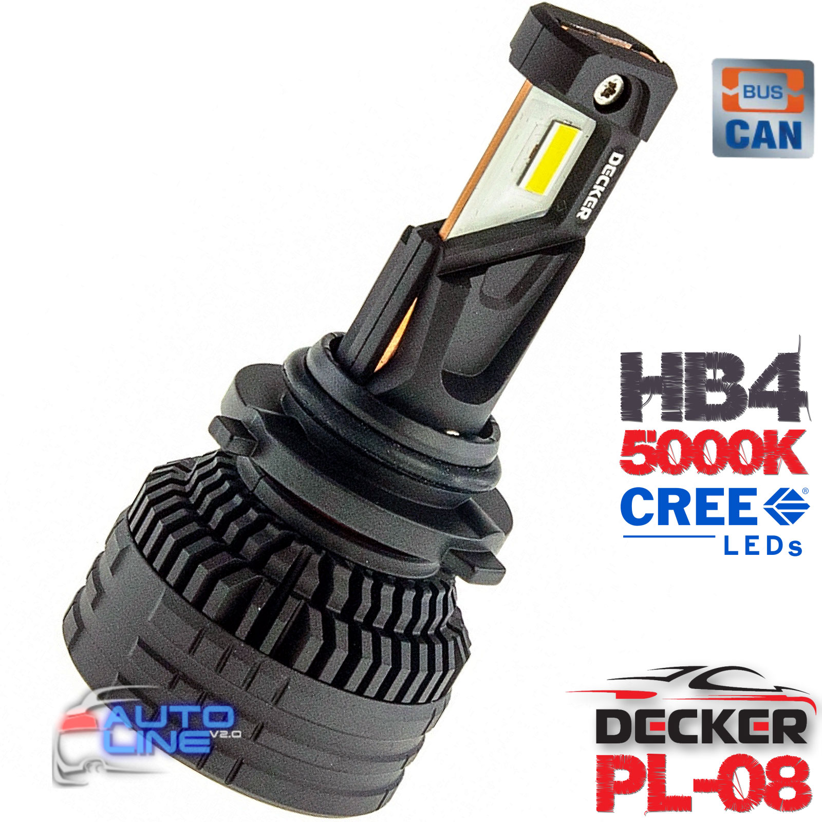 Потужні LED-лампи HB4/9006 5000K з обманкою 9-16В 65W CAN — Decker LED PL-08 5K 9006