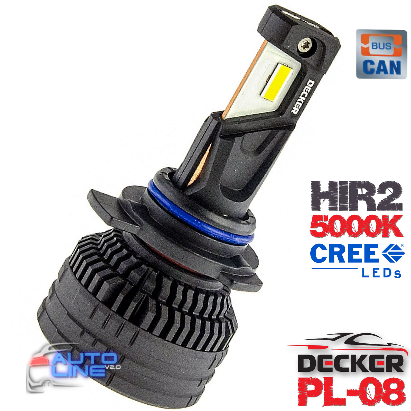 Потужні LED-лампи HIR2/9012 5000K з обманкою 9-16В 65W CAN — Decker LED PL-08 5K 9012