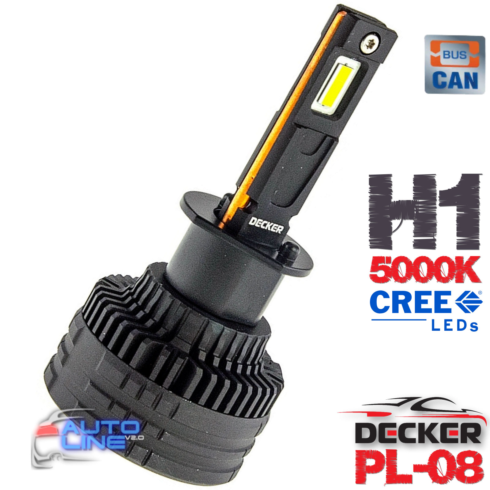 Потужні LED-лампи H1 5000K з обманкою 9-16В 65W CAN — Decker LED PL-08 5K H1
