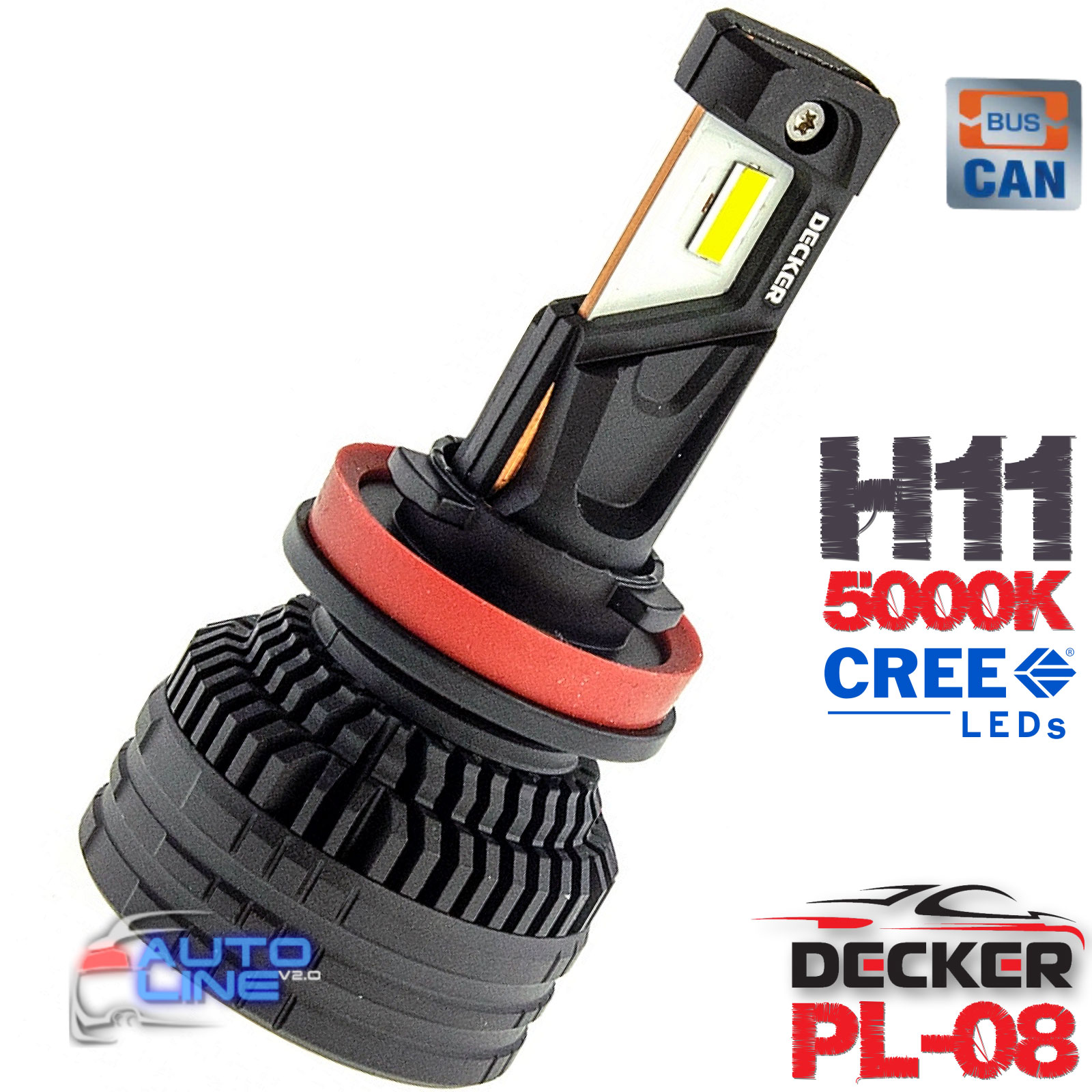Потужні LED-лампи H11 5000K з обманкою 9-16 В 65 W CAN — Decker LED PL-08 5K H11