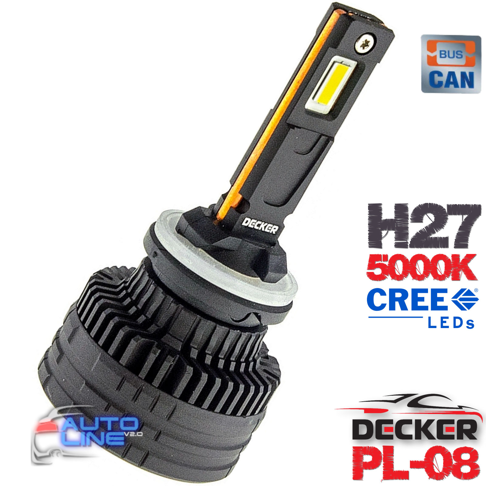 Потужні LED-лампи H27 5000K з обманкою 9-16В 65W CAN — Decker LED PL-08 5K H27