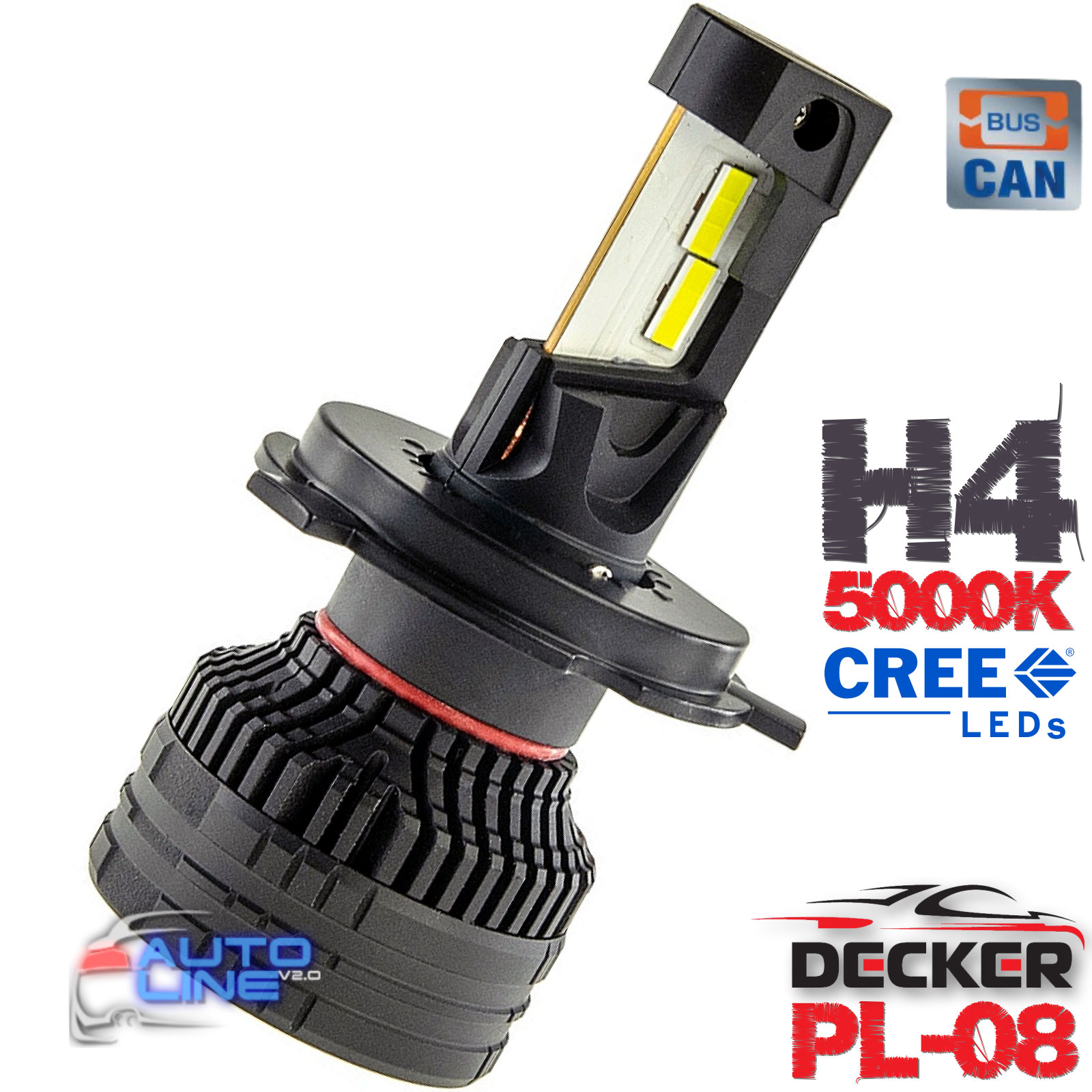 Потужні LED-лампи H4 5000K з обманкою 9-16 В 65 W CAN — Decker LED PL-08 5K H4 H/L