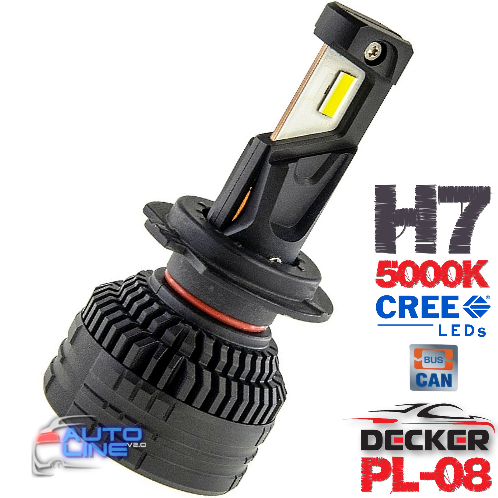 Потужні LED-лампи H7 5000K з обманкою 9-16В 65W CAN - Decker LED PL-08 5K H7