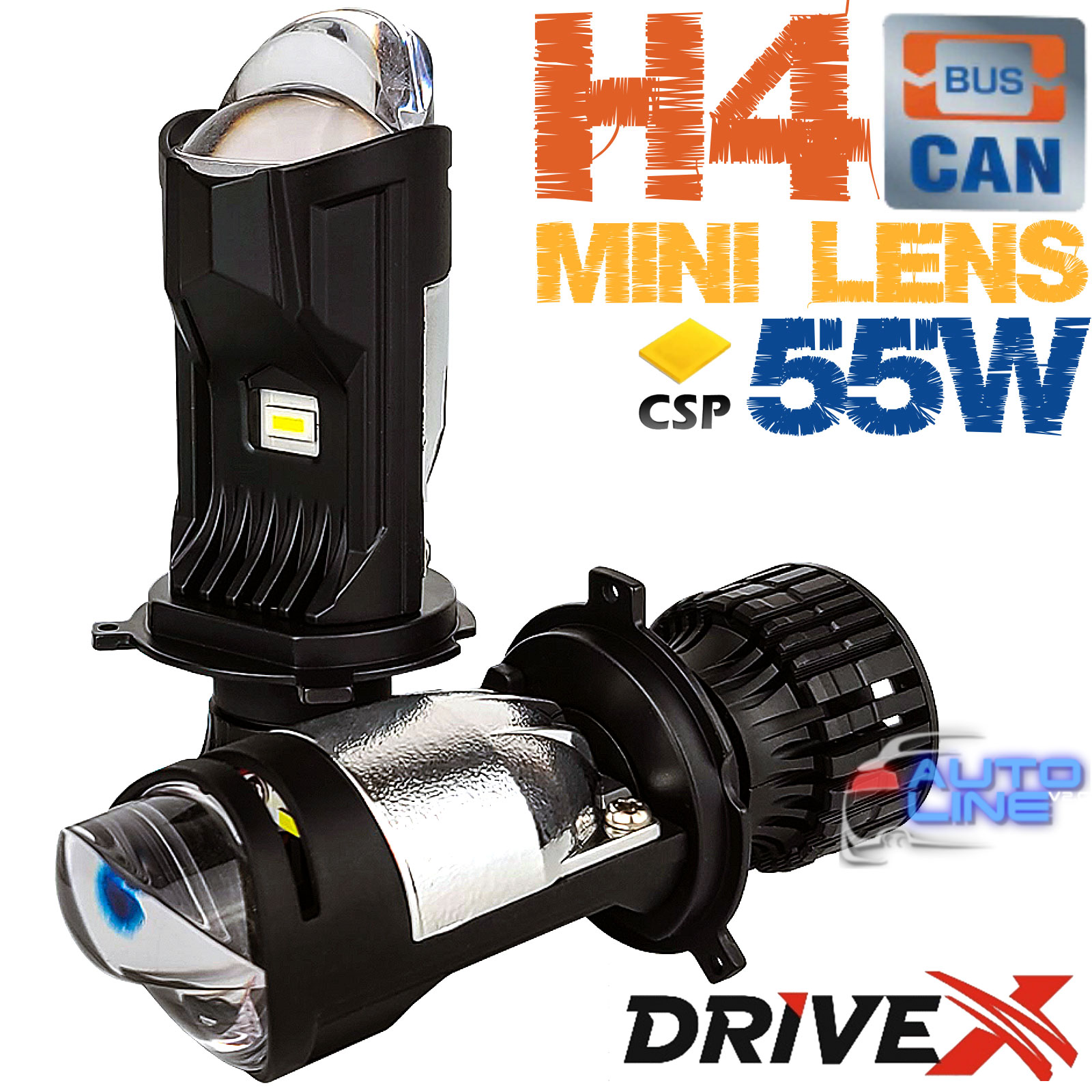 DriveX LE-07 H4 H/L 6000K 55W 9-32V - міні LED лампи-лінзи H4 ближнє/дальнє 55Вт 9-32В