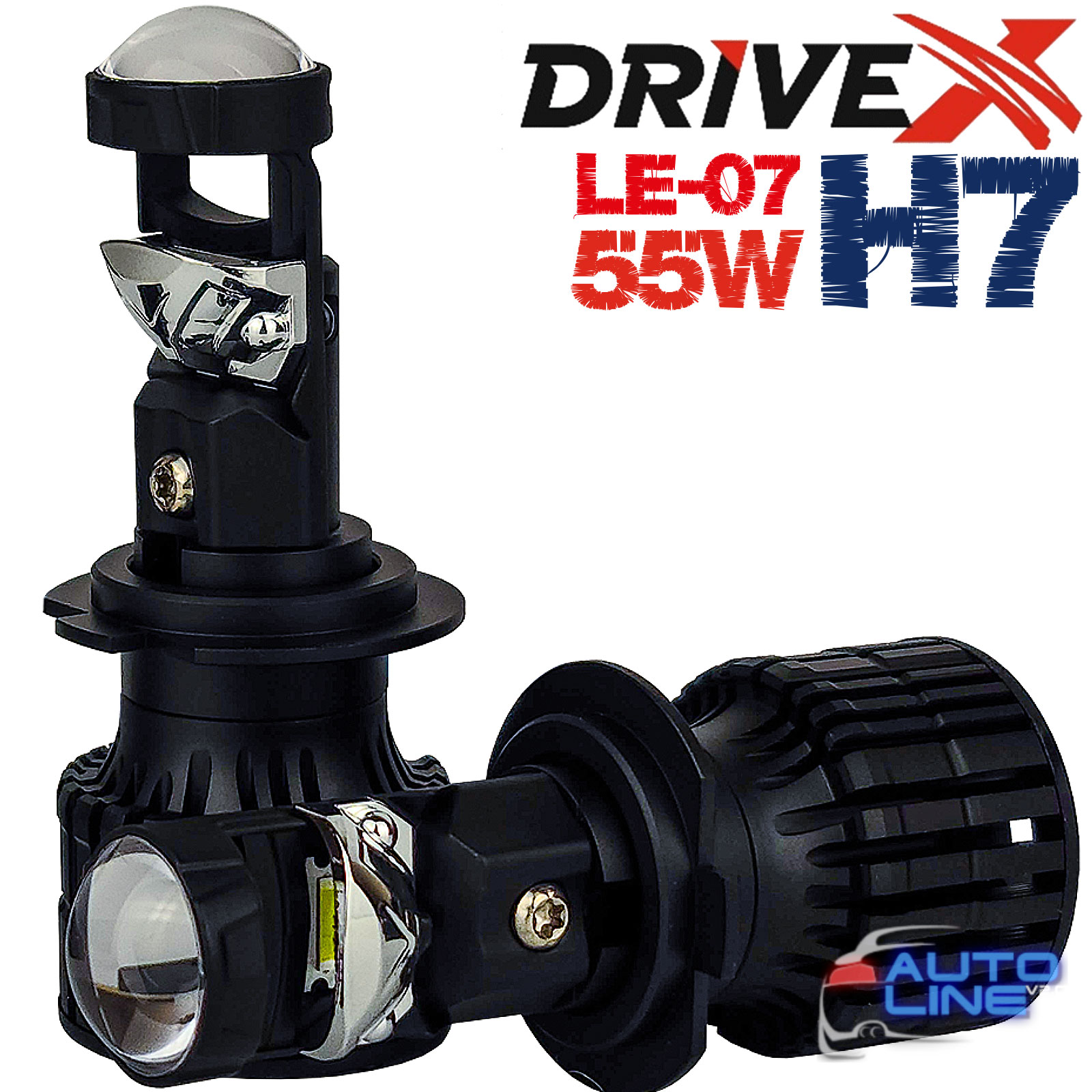 Мини LED лампы-линзы H7 55Вт 9-32В - DriveX LE-07 H7 6000K 55W 9-32V (комплект)