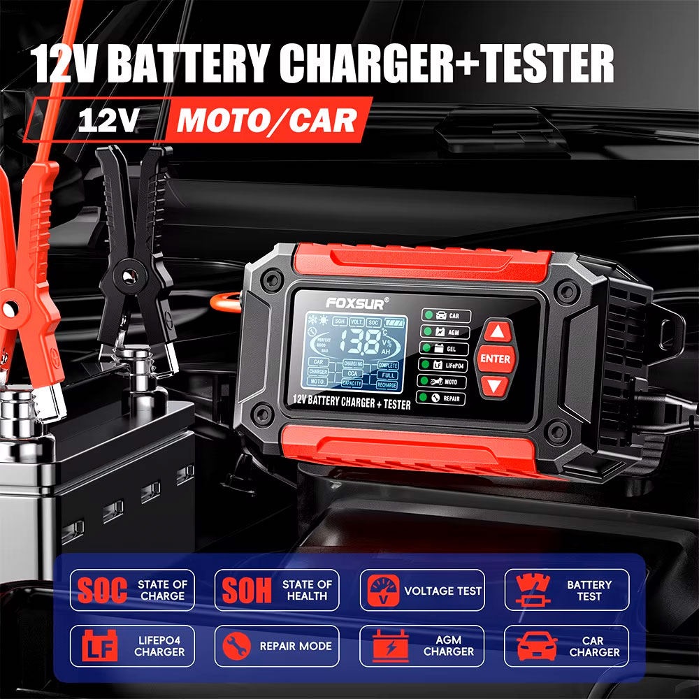 Intelligent Pulse Repair Charger 12V 6A v2 FOXSUR - интеллектуальное зарядное устройство LiFePO4 AGM GEL Lead Acid EFB Ca-Ca Wet Deep Cycle