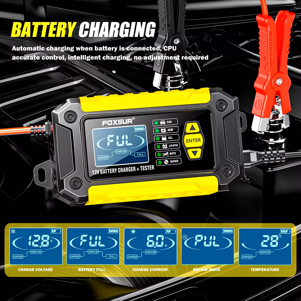 Intelligent Pulse Repair Charger 12V 6A v2 FOXSUR - интеллектуальное зарядное устройство LiFePO4 AGM GEL Lead Acid EFB Ca-Ca Wet Deep Cycle