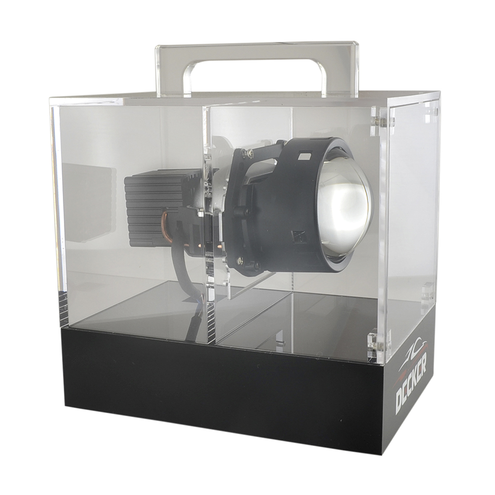 Lens tester box 1 - Рекламний скляний стенд для тестування лінз з АКБ, тестер лінз авто