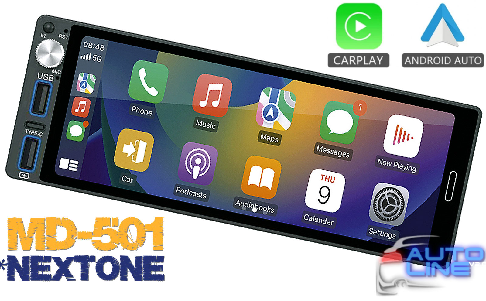 Nextone MD-501 - Автомагнітола 1DIN, CarPlay/Android Auto