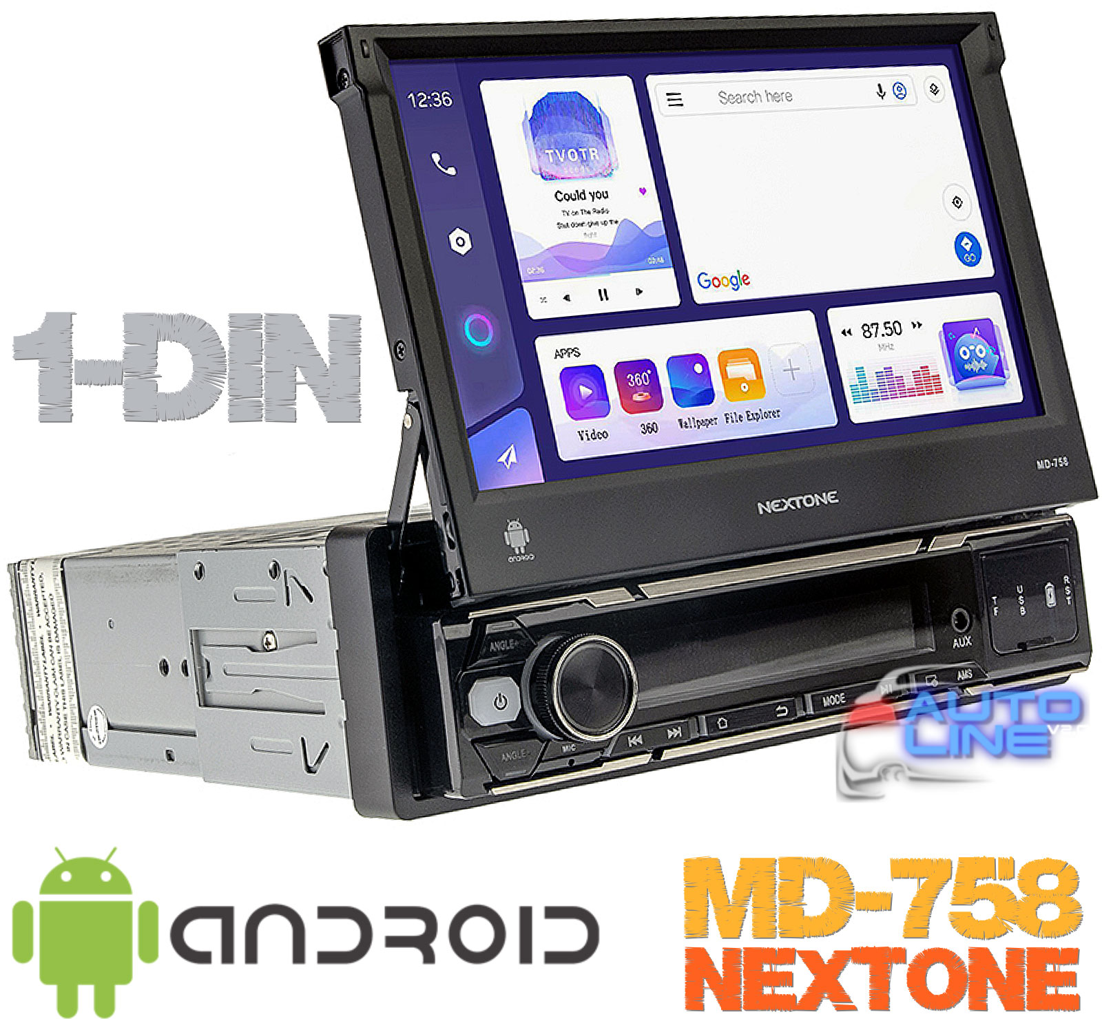 Nextone MD-758 - універсальна магнітола 1DIN Android з моторизованим дисплеєм