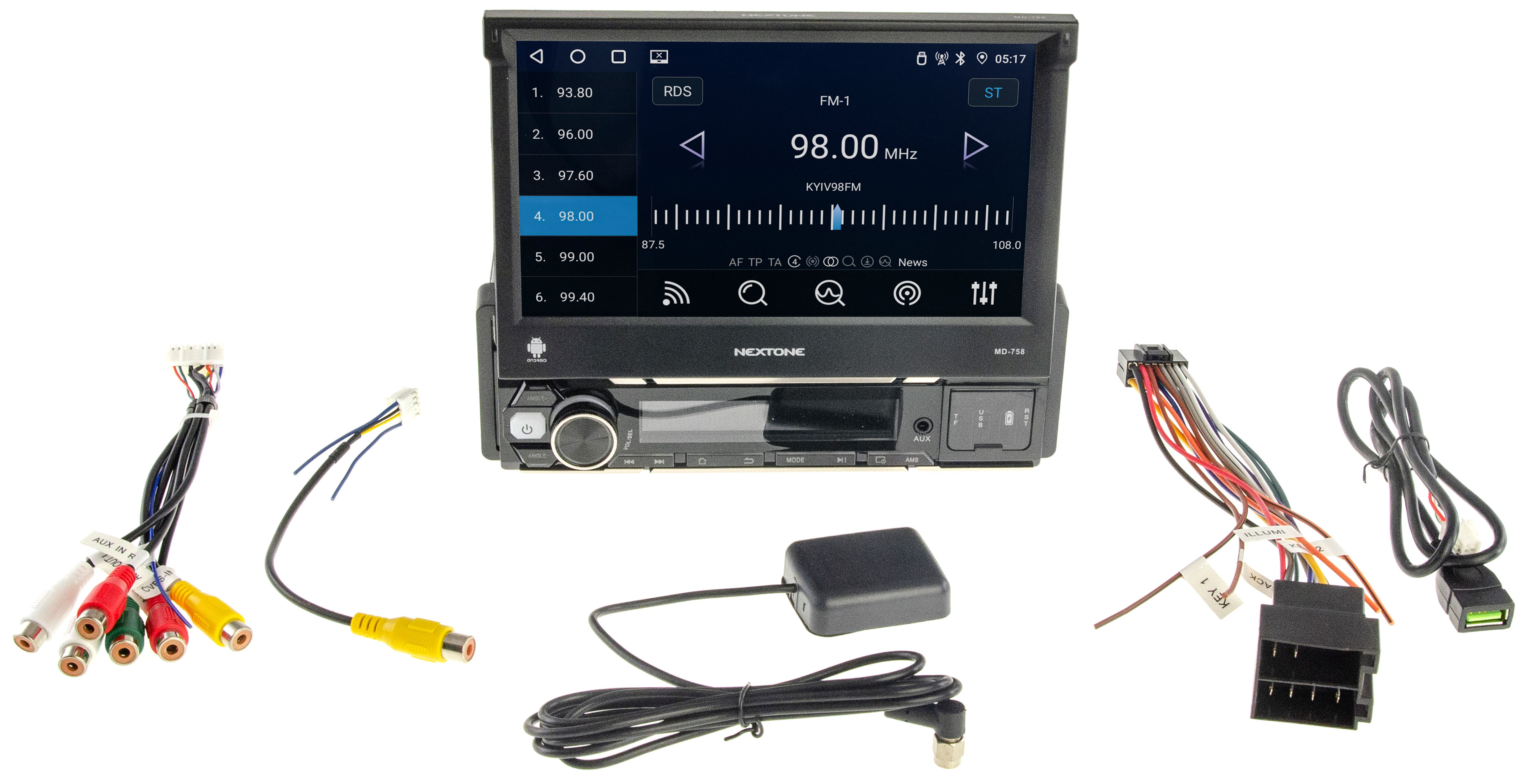 Nextone MD-758 v2 - универсальная магнитола 1DIN Android с моторизованным дисплеем