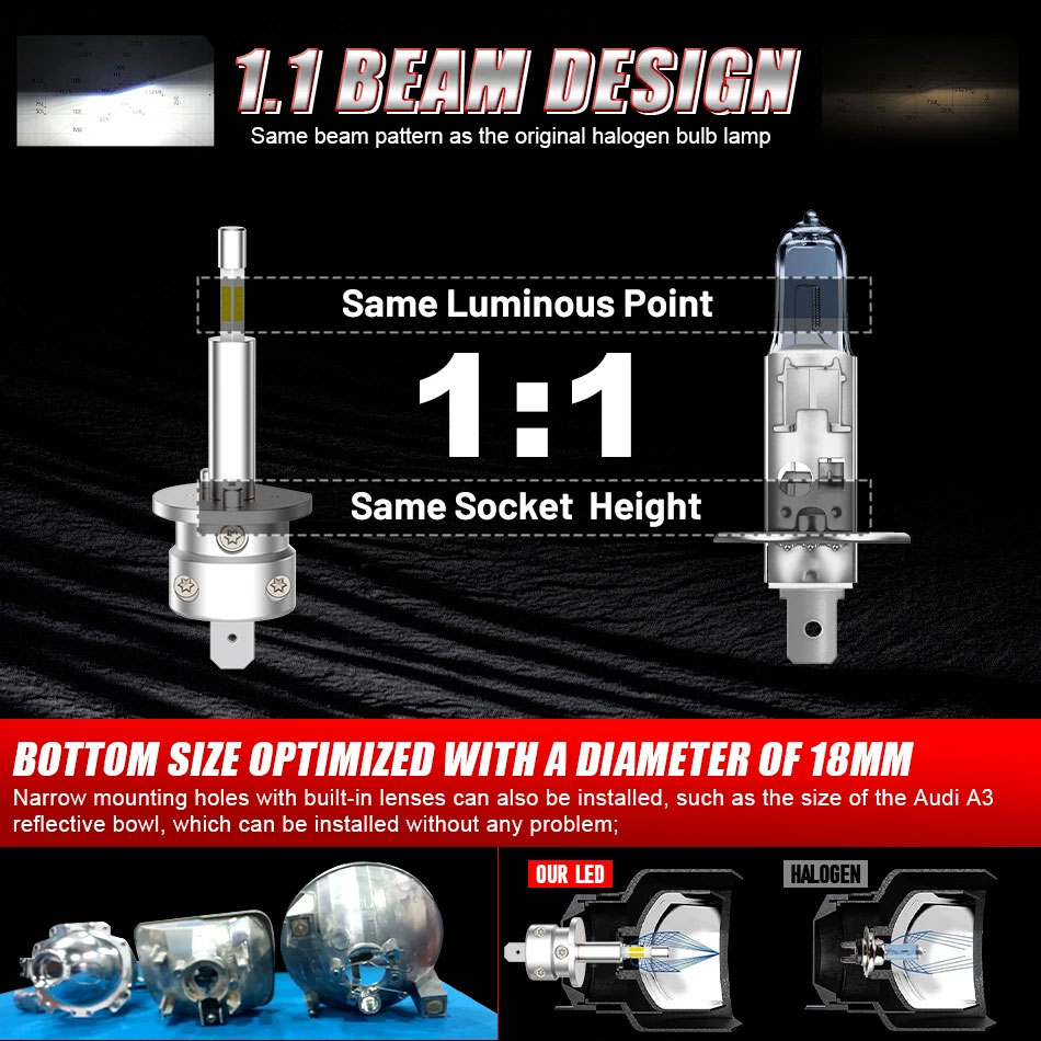 Міні 3D LED-лампи H1 для лінз і рефлектора - B-Power LED LM H1 CAN 6000K V2