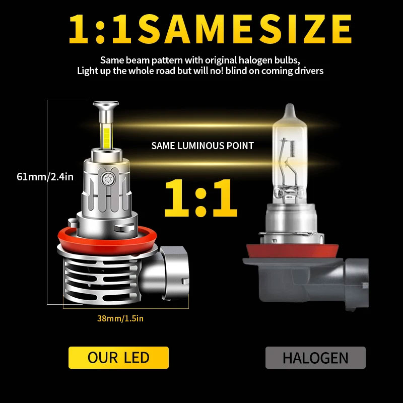 B-Power LED LM V1 H11 CAN 6000K 20000Lm — автомобильные мини 3D LED-лампы H11 для линзованной и рефлекторной оптики, LED лампы H11 360 градусов с обманкой