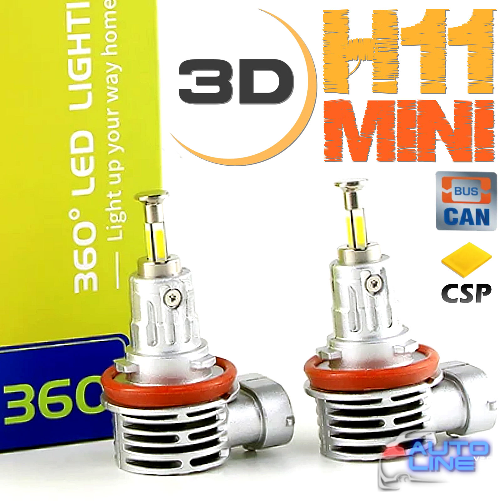 B-Power LED LM V1 H11 CAN 6000K 20000Lm — автомобильные мини 3D LED-лампы H11 для линзованной и рефлекторной оптики, LED лампы H11 360 градусов с обманкой