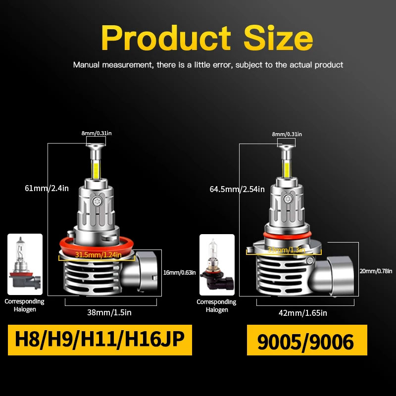 B-Power LED LM V1 H11 CAN 6000K 20000Lm — автомобильные мини 3D LED-лампы H11 для линзованной и рефлекторной оптики, LED лампы H11 360 градусов с обманкой