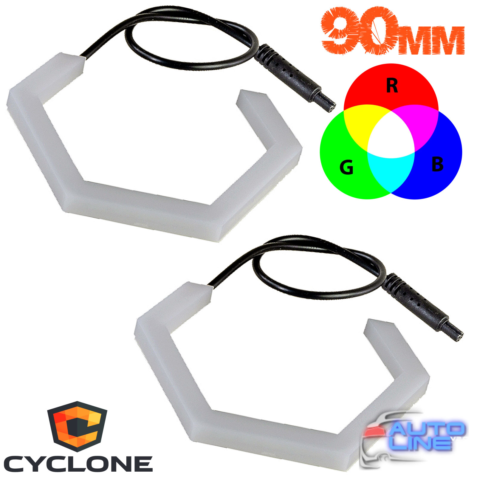 Cyclone 2AE V4 90mm RGB - RGB LED-кільця підсвічування ломані лінії, різнокольорові ангельські очі RGB ломані лінії, Для лінз діаметром 3 дюйми, різнокольорові ангельські очі з поворотами