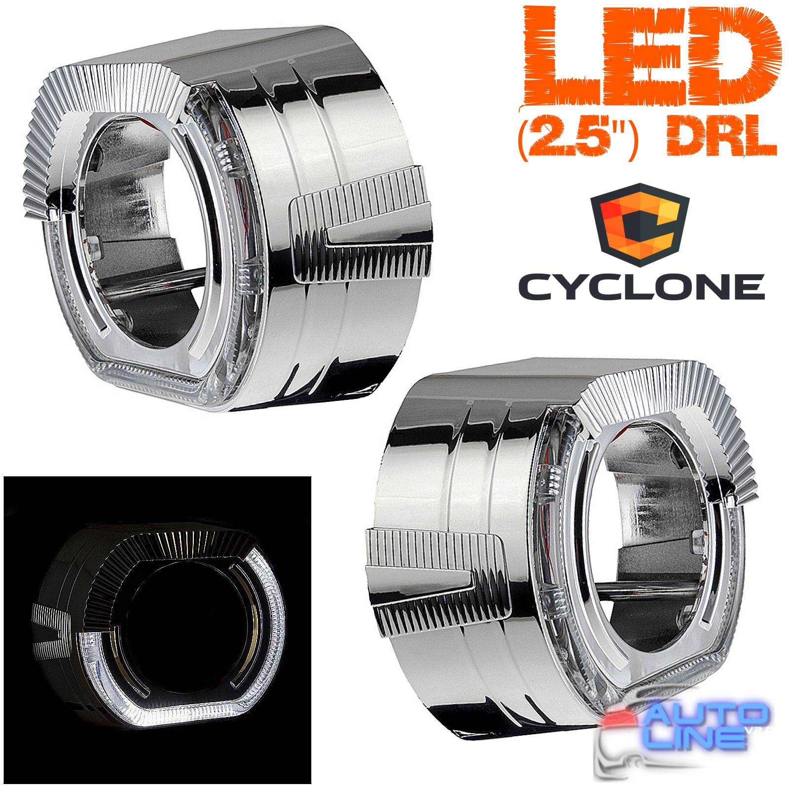 Cyclone S-48 (2.5) DRL — комплект LED-масок с ангельскими глазками для линзы 2.5 дюйма, DRL (ДХО ангельские глазки)