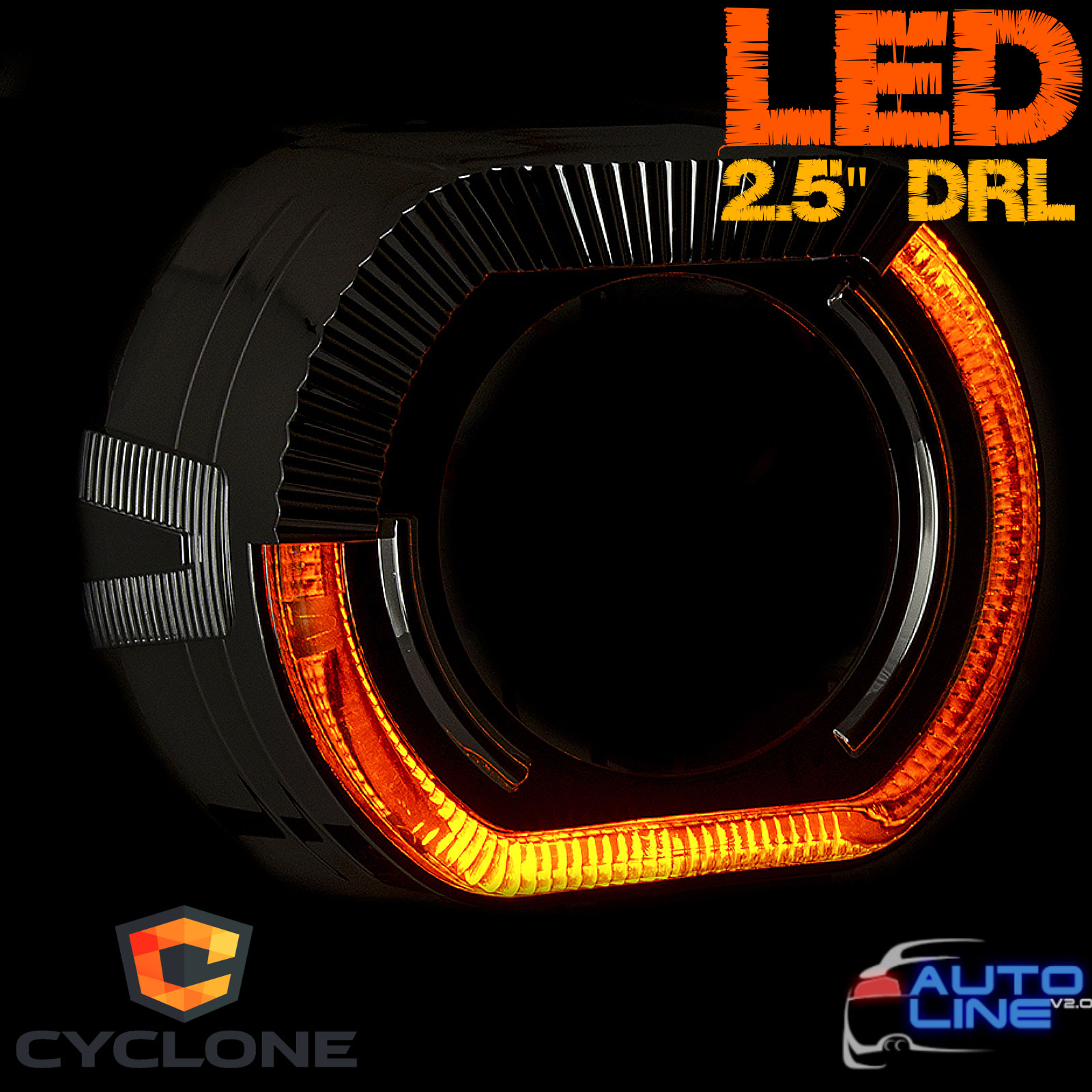 Cyclone S-49 (2.5) DRL+TURN — комплект LED-масок с ангельскими глазками для линзы 2.5 дюйма, DRL (ДХО ангельские глазки + пово