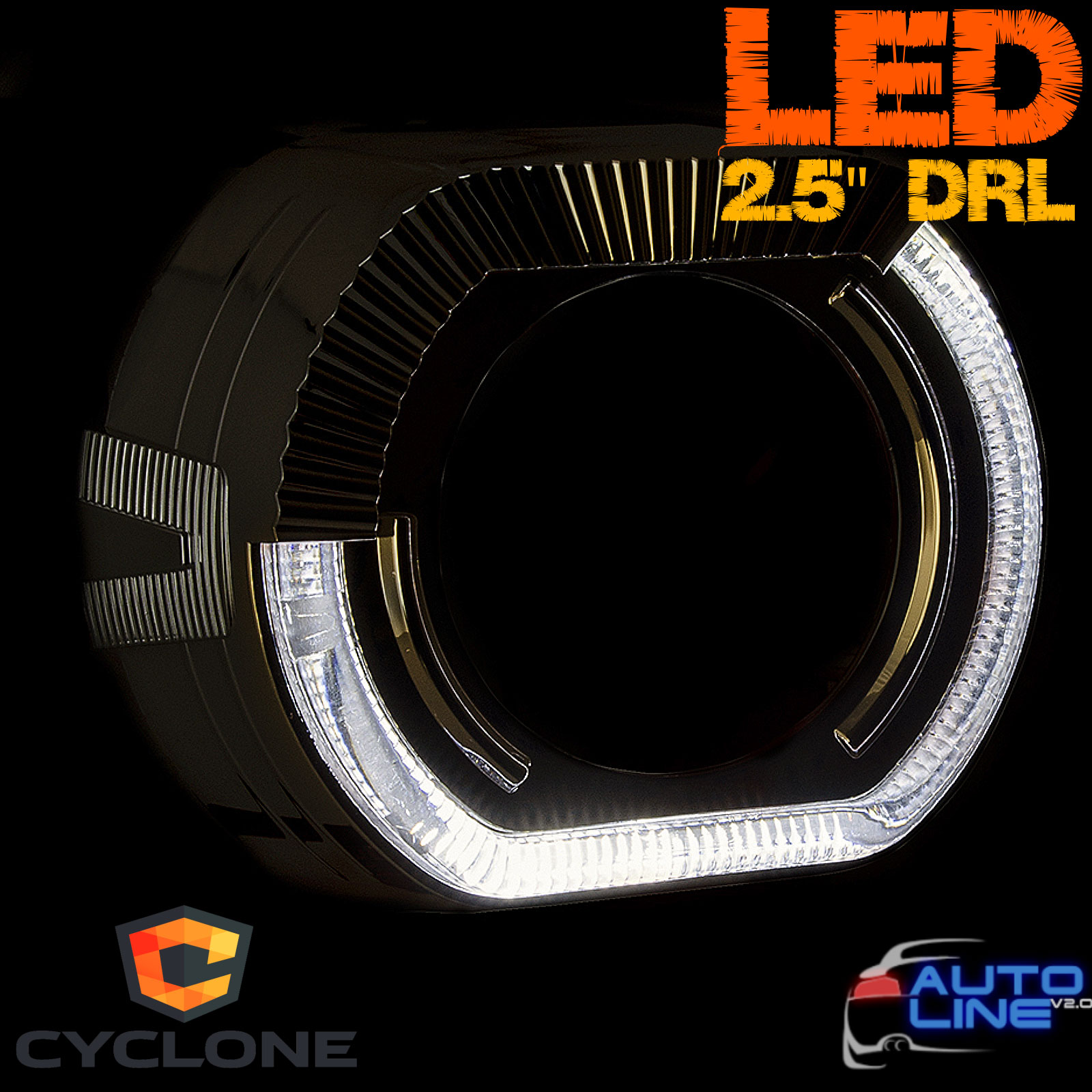 Cyclone S-49 (2.5) DRL+TURN — комплект LED-масок с ангельскими глазками для линзы 2.5 дюйма, DRL (ДХО ангельские глазки + пово