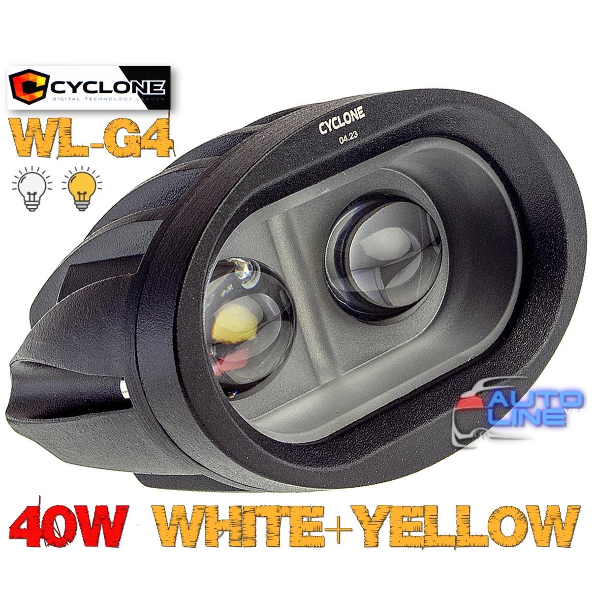 Cyclone WL-G4 40W White+Yellow Spot— дополнительная линзованная LED-фара дальнего света 40W, белый свет/желтый свет