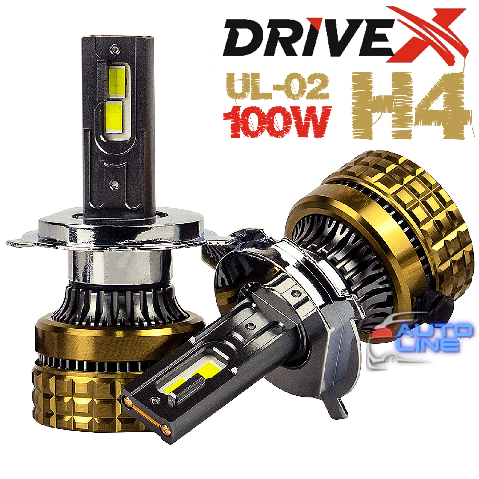 DriveX UL-02 H4/H19 6K 100W CAN 12V  — автомобильные мощные LED-лампы H4/H19 с обманкой 100 Вт