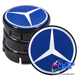 Заглушка колесного диска Mercedes 60x55 синий ABS пластик (4шт.) (D)