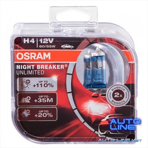 Автолампа OSRAM Night Breaker Unlimited +110% H4 12V 60/55W P43t (64193NBU-HCB BOX)