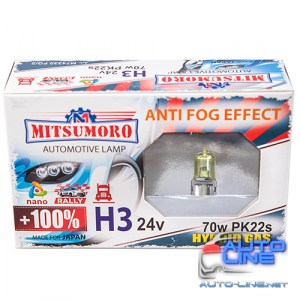 Автолампа MITSUMORO Н3 24v 70w Pk22s +100 anti fog effect (птф) (M74330 FG/2)