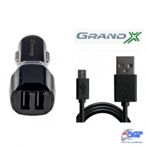 Зарядное устройство Grand-X CH-26BM (2,1A, 12-24V, Black 2USB 5V/2.1A + DC cable USB/Micro USB,1m)