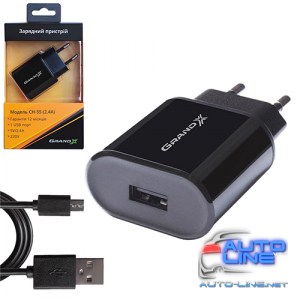 Зарядное устройство Grand-X CH55BU 5V 2,4A USB Black с защитой от перегрузки + cable Micro USB, Cu (CH-55BU)