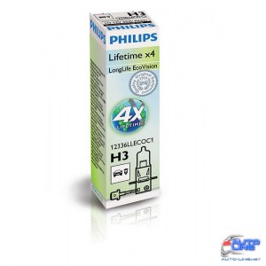 Лампа галогенная Philips H3 LongLife EcoVision, 1шт/картон 12336LLECOC1