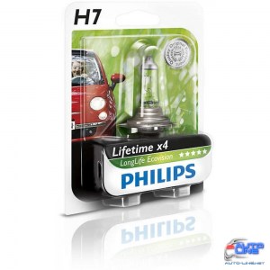 Лампа галогенная Philips H7 LongLife EcoVision, 1шт/блистер 12972LLECOB1