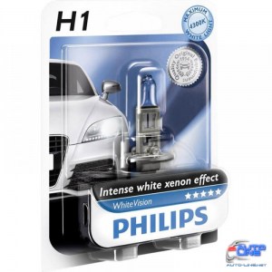 Лампа галогенная Philips H1 Cristal Vision, 4300K, 1шт/блистер 12258CVB1