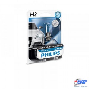 Лампа галогенная Philips H3 WhiteVision +60%, 3700K, 1шт/блистер 12336WHVB1