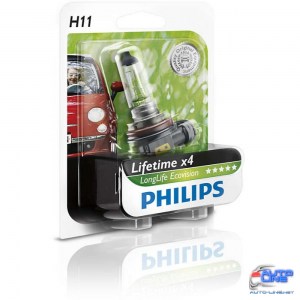 Лампа галогенная Philips H11 LongLife EcoVision, 1шт/блистер 12362LLECOB1