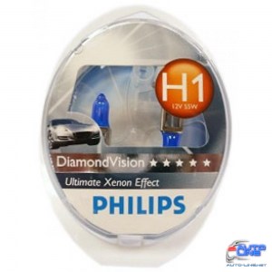 Лампа галогенная Philips H1 Diamond Vision, 5000K, 2шт/блистер 12258DVS2