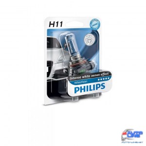 Лампа галогенная Philips H11 WhiteVision +60%, 3700K, 1шт/блистер 12362WHVB1