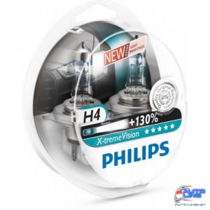 Лампа галогенная Philips H4 X-treme VISION +130%, 2шт/блистер 12342XV+S2
