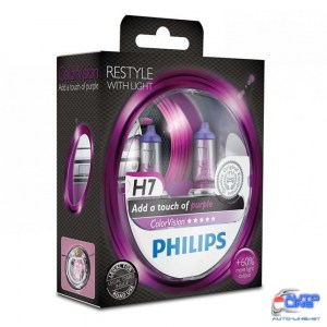 Лампа галогенная Philips H7 ColorVision Purple, 2шт/блистер 12972CVPPS2