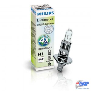 Лампа галогенная Philips H1 LongLife EcoVision, 1шт/картон 12258LLECOC1