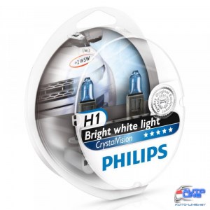 Лампа галогенная Philips H1 Crystal Vision 4300K+W5Wx2  55W 2 шт/блистер 12258CVSM