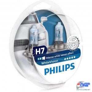 Лампа галогенная Philips H7 WhiteVISION +60% 3700К 2шт/блистер 12972WHVSM