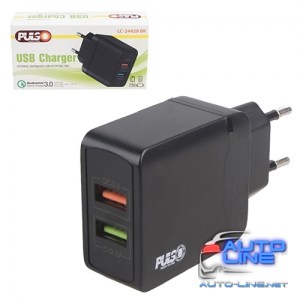 Сетевое зарядное устройство PULSO 28W, 2 USB, QC3.0 (Port 1-5V*3A/9V*2A/12V*1.5A. Port 2-5V2A) (LC-24428 BK)