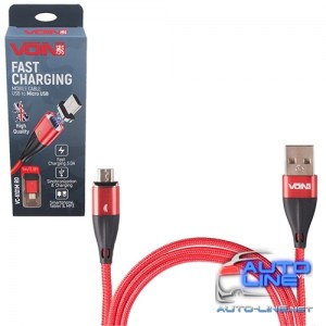 Кабель магнитный VOIN USB - Micro USB 3А, 1m, red (быстрая зарядка/передача данных) (VC-6101M RD)