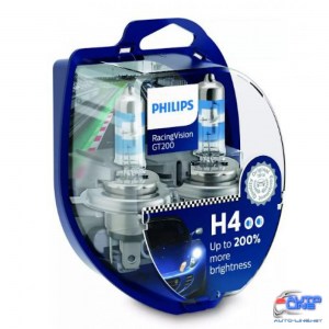 Лампа галогенная Philips H4 RacingVision GT200 +200% 60/55W 12V P43T  12342RGTS2