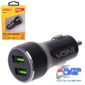 Автомобильное зарядное устройство VOIN 36W, 2USB QC3.0, 12/24V (3.6-6.5V/3A, 6.5-9V/2A, 9V-12V/1.5) (C-36205Q)