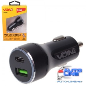 Автомобильное зарядное устройство VOIN 45W, 1USB QC3.0 18W + 1PD 27W, 12/24V (C-45205Q)