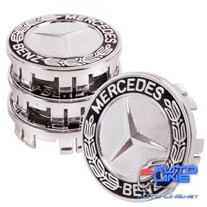 Заглушка колесного диска Mercedes 75x70 черный ABS пластик (4шт.) с колоском 52050 (52050)