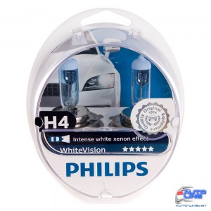 Автолампа Philips White Vision H4 12V 60/55W P43t 2 шт. (12342WHVSM) абсолютно белый свет (12342WHVSM)